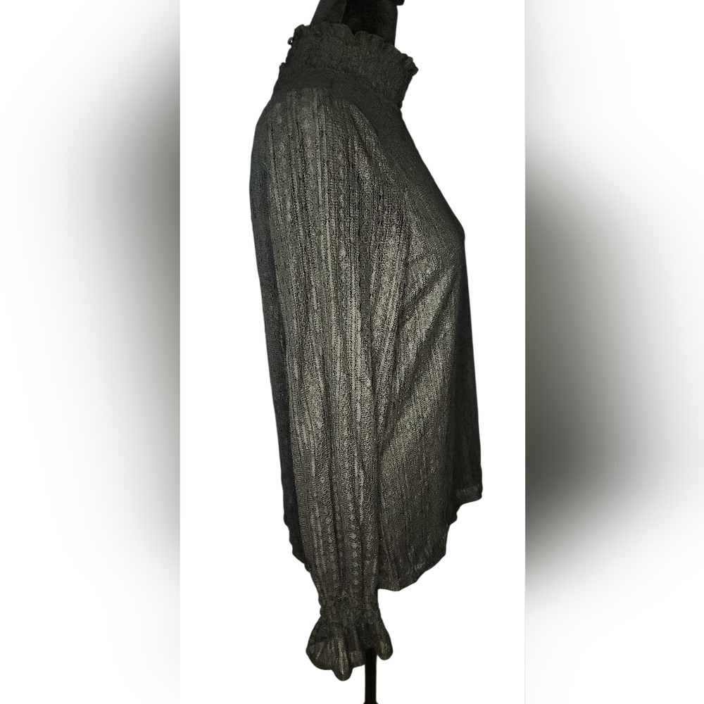 Adrianna Papell Black Lace Long Sleeve Blouse, Womens Small - Picture 4 of 9